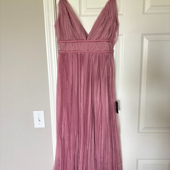 Pink Mesh Pleated Sleeveless Midi Dress - Picture 3 of 7